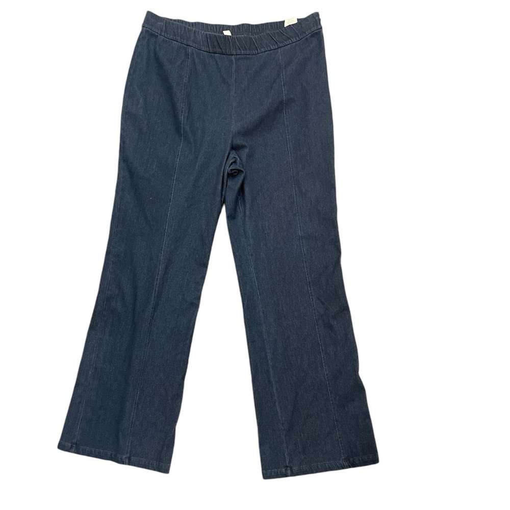 Crystal Jobe XL denim blue stretch wide leg flare side zip pants with jeans look